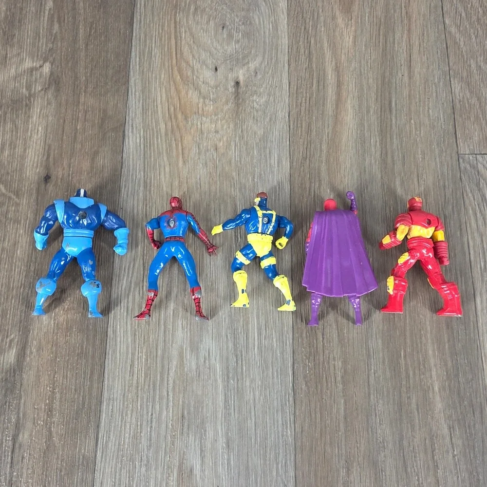 Vintage Marvel Diecast Metal Figures Lot Spider-Man Iron Man X-Men 80s 90s 5pc